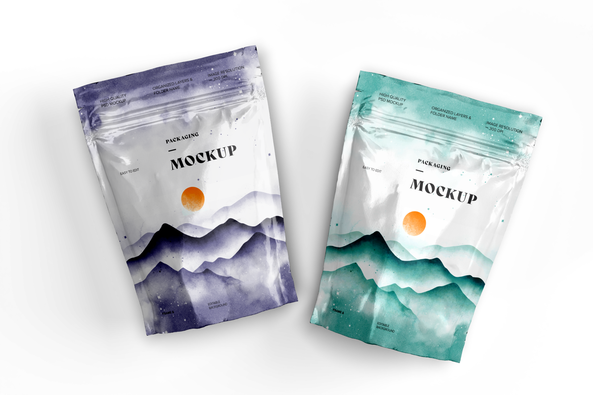 Two Bags With Mountains And Sun On Them